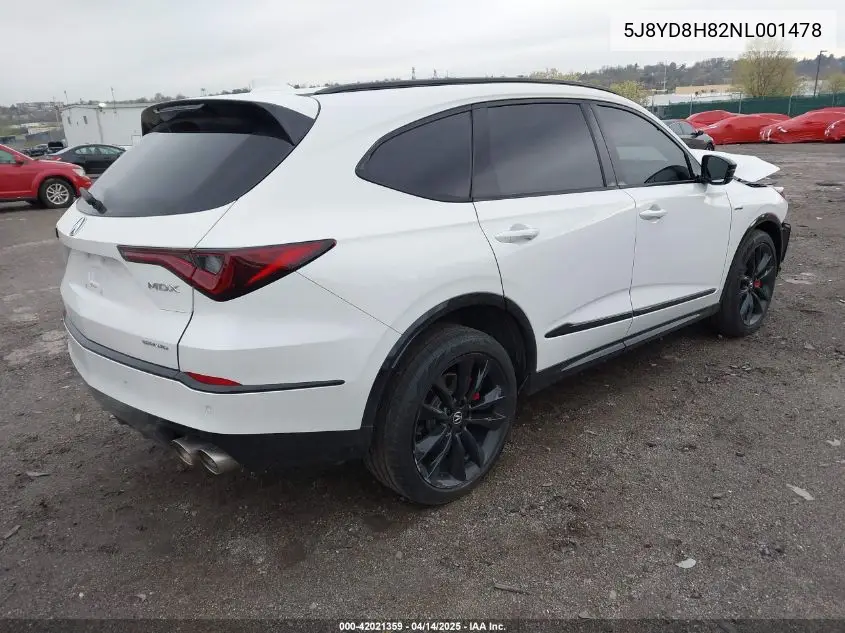 2022 Acura Mdx Type S W/Advance Package VIN: 5J8YD8H82NL001478 Lot: 42021359
