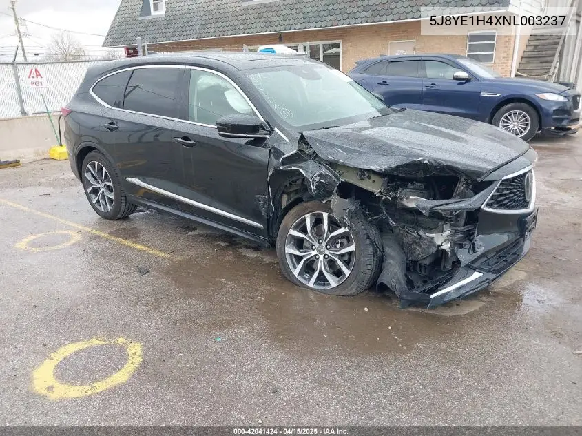 2022 Acura Mdx Technology Package VIN: 5J8YE1H4XNL003237 Lot: 42041424