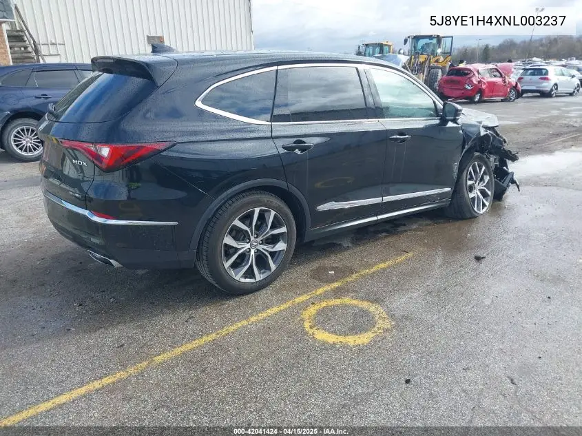 2022 Acura Mdx Technology Package VIN: 5J8YE1H4XNL003237 Lot: 42041424