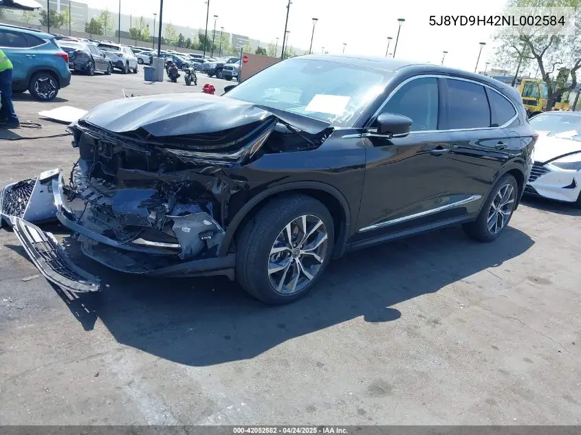 2022 Acura Mdx Technology Package VIN: 5J8YD9H42NL002584 Lot: 42052582