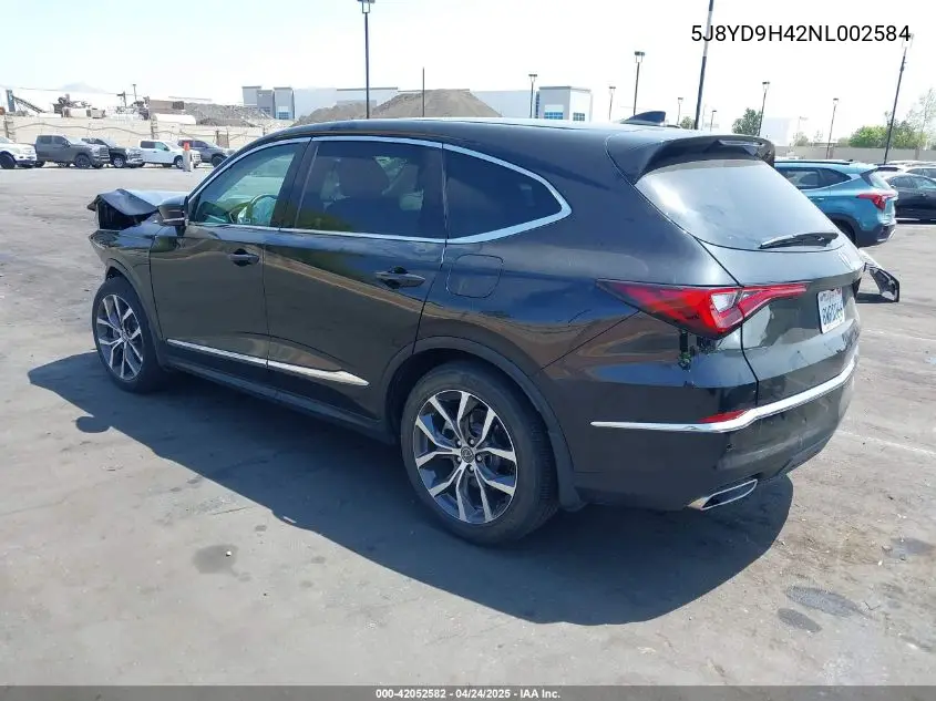 2022 Acura Mdx Technology Package VIN: 5J8YD9H42NL002584 Lot: 42052582
