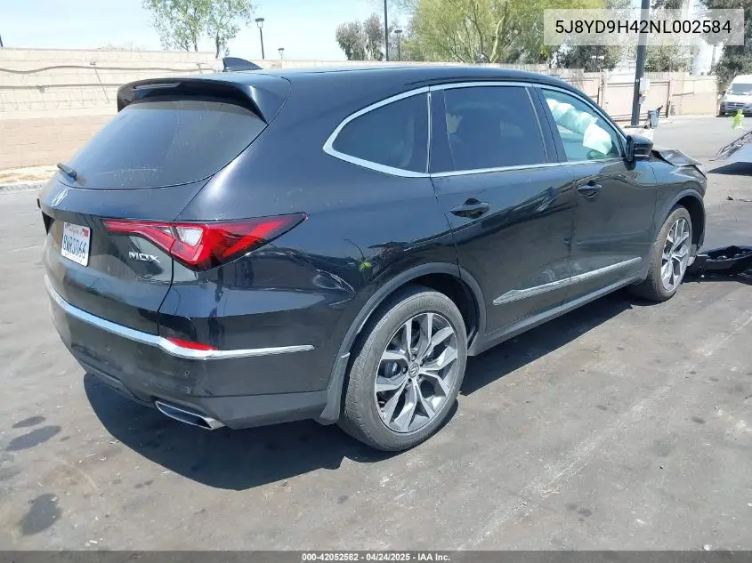 2022 Acura Mdx Technology Package VIN: 5J8YD9H42NL002584 Lot: 42052582
