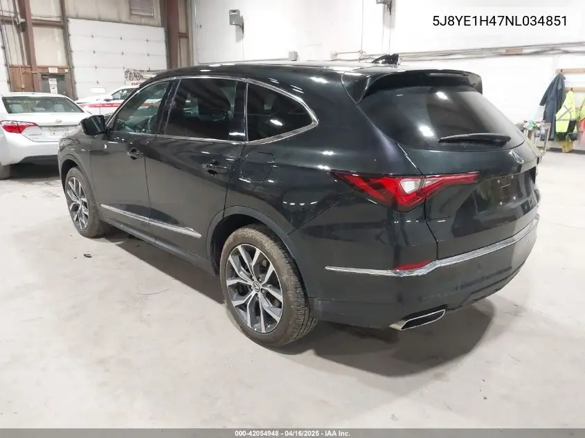 2022 Acura Mdx Technology Package VIN: 5J8YE1H47NL034851 Lot: 42054948