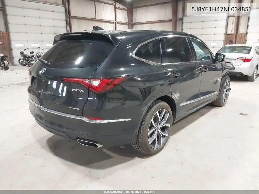2022 Acura Mdx Technology Package VIN: 5J8YE1H47NL034851 Lot: 42054948