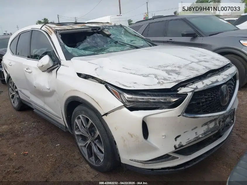 2022 Acura Mdx Technology Package VIN: 5J8YD9H41NL007033 Lot: 42082232