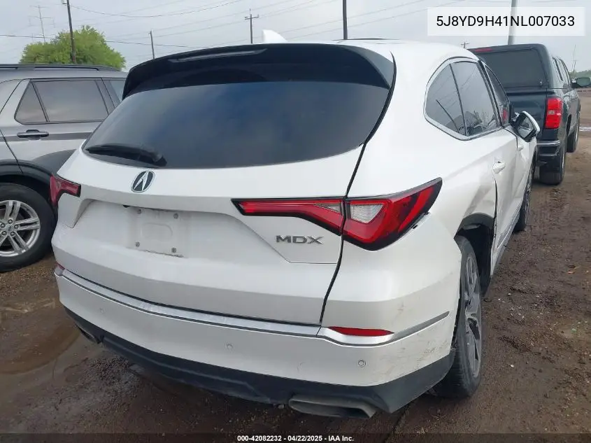 2022 Acura Mdx Technology Package VIN: 5J8YD9H41NL007033 Lot: 42082232