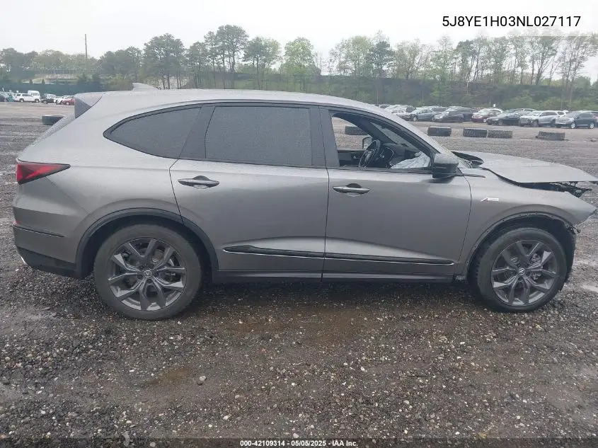 2022 Acura Mdx A-Spec Package VIN: 5J8YE1H03NL027117 Lot: 42109314