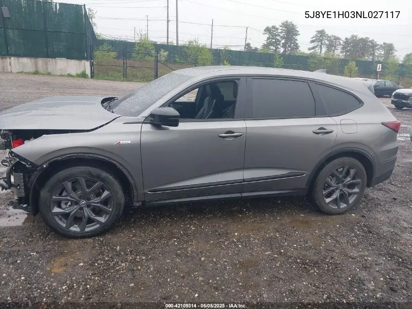 2022 Acura Mdx A-Spec Package VIN: 5J8YE1H03NL027117 Lot: 42109314