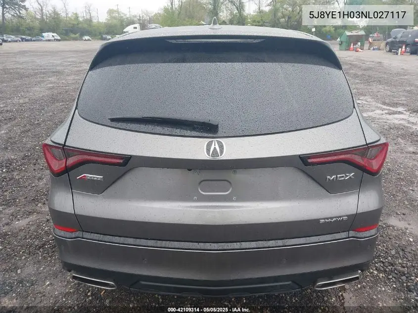 2022 Acura Mdx A-Spec Package VIN: 5J8YE1H03NL027117 Lot: 42109314