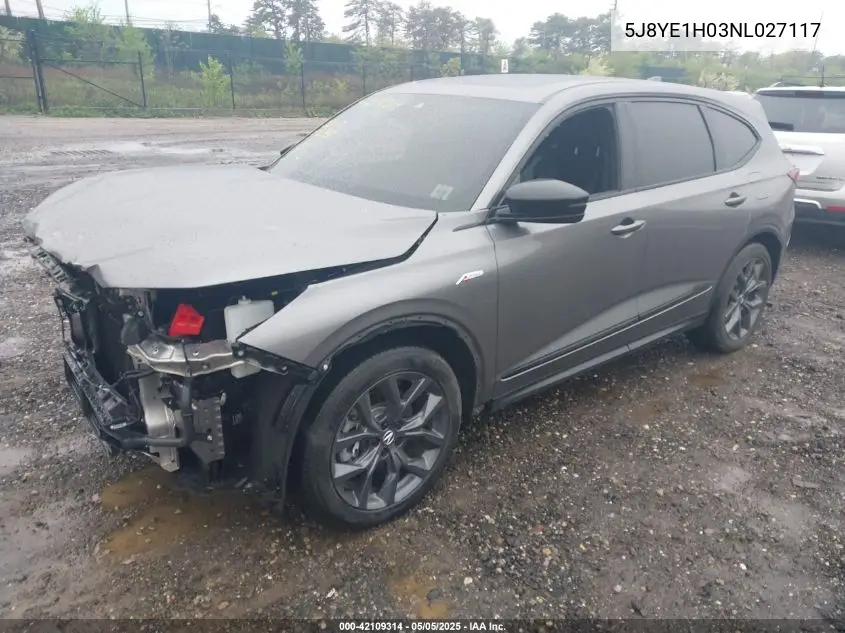 2022 Acura Mdx A-Spec Package VIN: 5J8YE1H03NL027117 Lot: 42109314