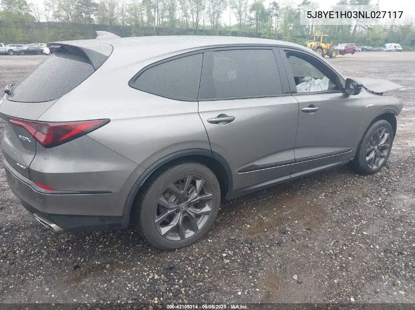 2022 Acura Mdx A-Spec Package VIN: 5J8YE1H03NL027117 Lot: 42109314