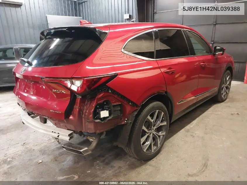 2022 Acura Mdx Technology Package VIN: 5J8YE1H42NL039388 Lot: 42138982
