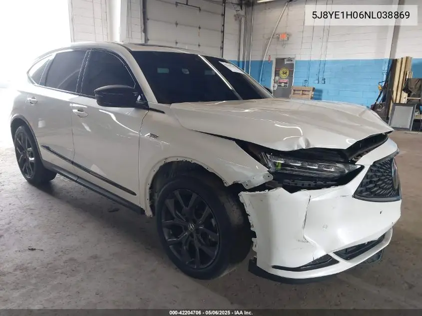 2022 Acura Mdx A-Spec Package VIN: 5J8YE1H06NL038869 Lot: 42204706