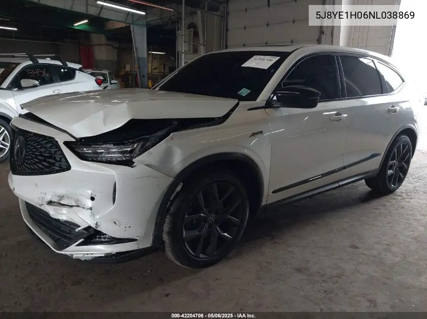 2022 Acura Mdx A-Spec Package VIN: 5J8YE1H06NL038869 Lot: 42204706