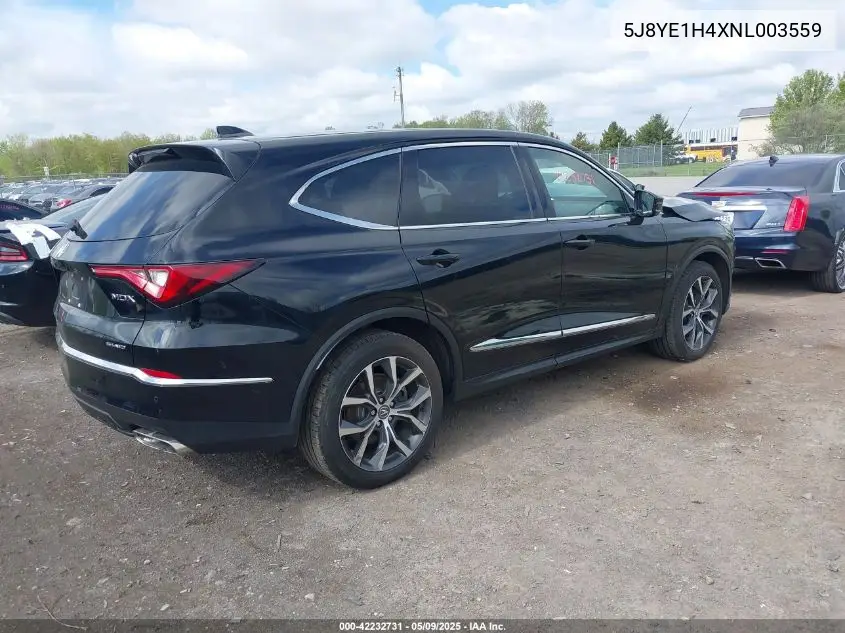 2022 Acura Mdx Technology Package VIN: 5J8YE1H4XNL003559 Lot: 42232731