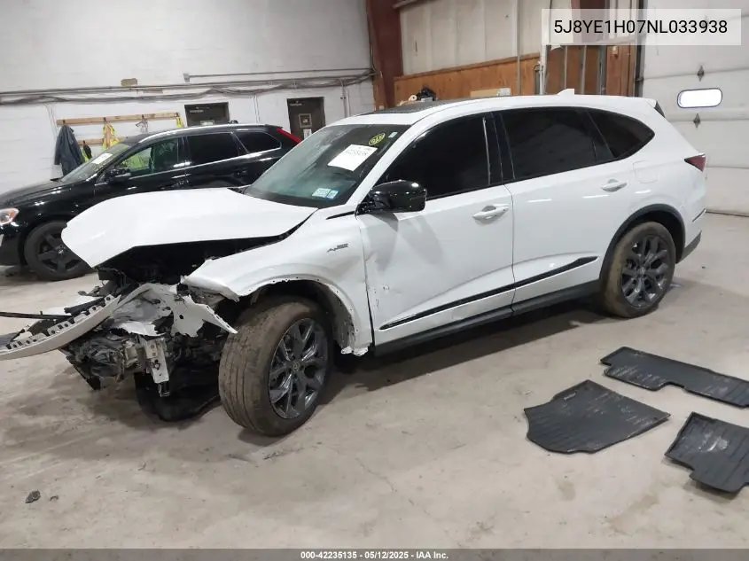 2022 Acura Mdx A-Spec Package VIN: 5J8YE1H07NL033938 Lot: 42235135