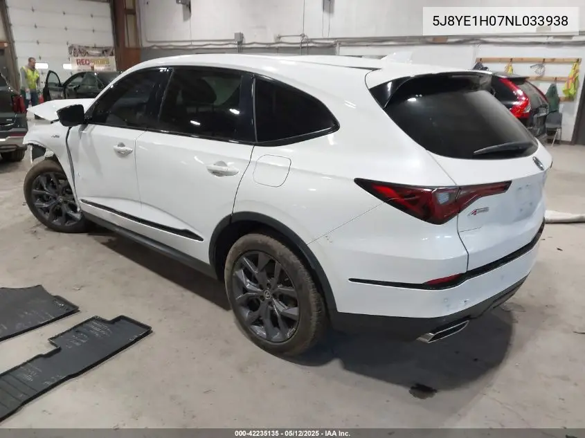 2022 Acura Mdx A-Spec Package VIN: 5J8YE1H07NL033938 Lot: 42235135