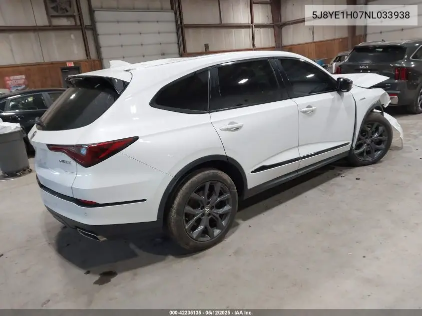 2022 Acura Mdx A-Spec Package VIN: 5J8YE1H07NL033938 Lot: 42235135