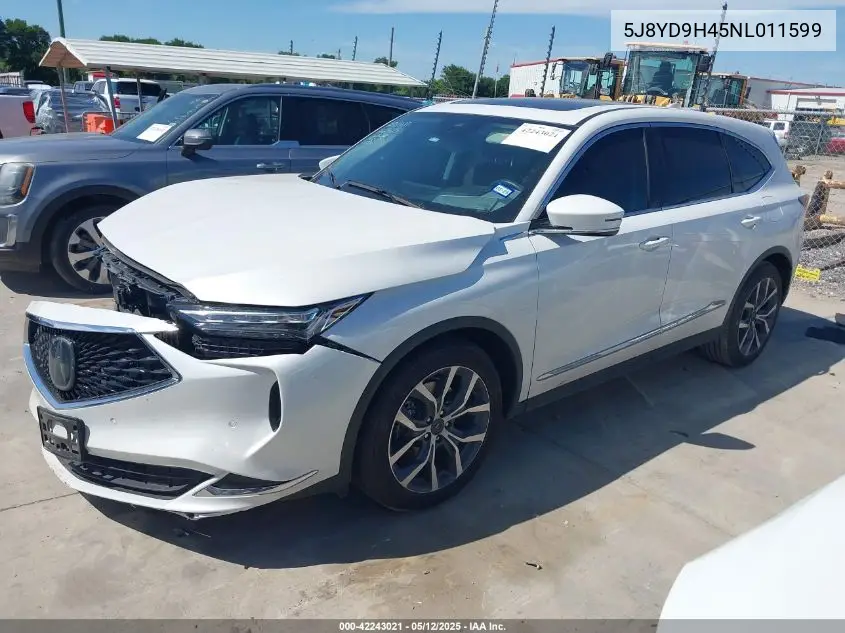 2022 Acura Mdx Technology Package VIN: 5J8YD9H45NL011599 Lot: 42243021