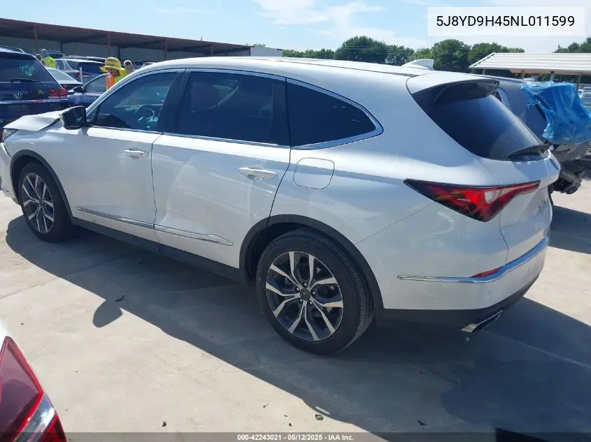 2022 Acura Mdx Technology Package VIN: 5J8YD9H45NL011599 Lot: 42243021