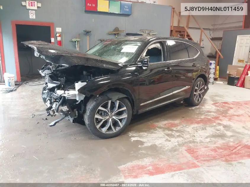2022 Acura Mdx Technology Package VIN: 5J8YD9H40NL011459 Lot: 42252457