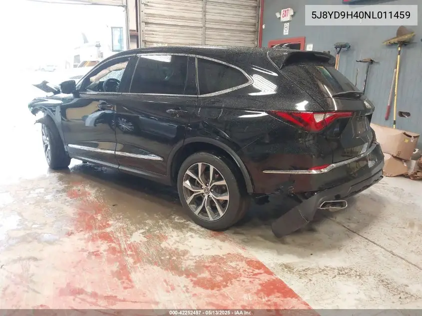 2022 Acura Mdx Technology Package VIN: 5J8YD9H40NL011459 Lot: 42252457