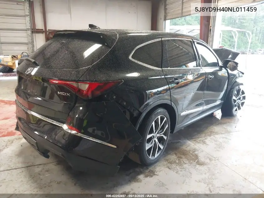 2022 Acura Mdx Technology Package VIN: 5J8YD9H40NL011459 Lot: 42252457