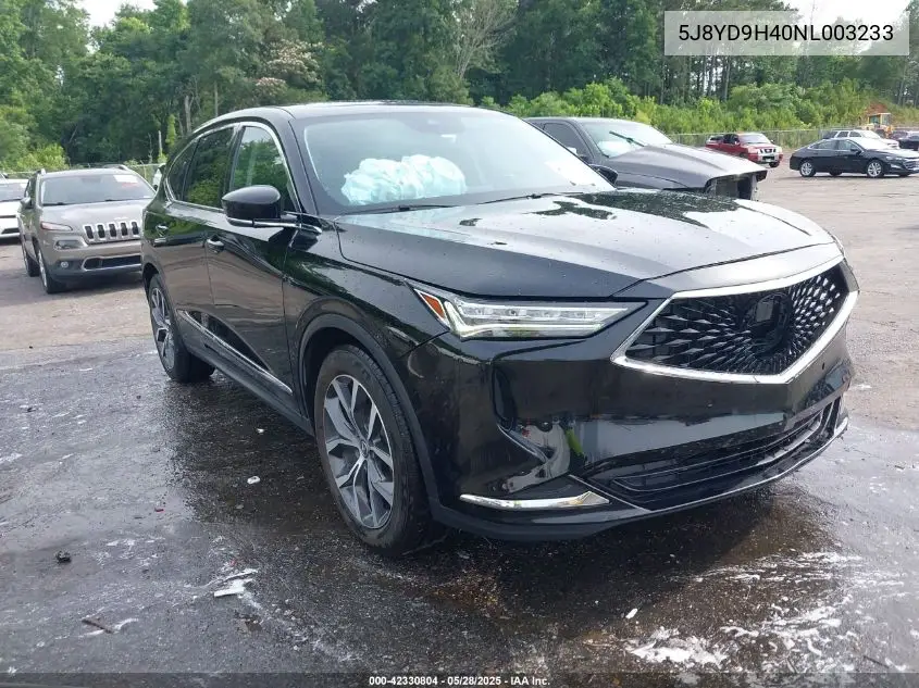 2022 Acura Mdx Technology Package VIN: 5J8YD9H40NL003233 Lot: 42330804