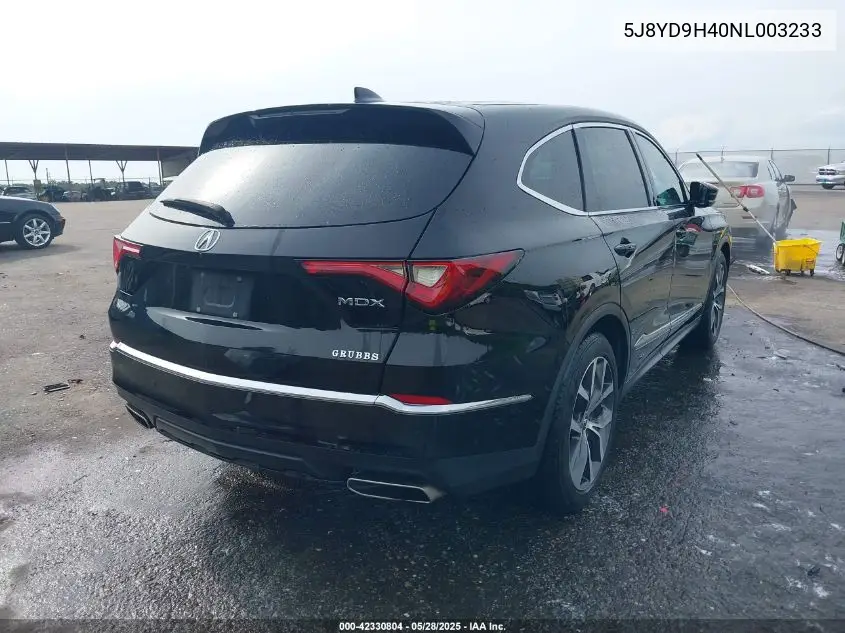 2022 Acura Mdx Technology Package VIN: 5J8YD9H40NL003233 Lot: 42330804