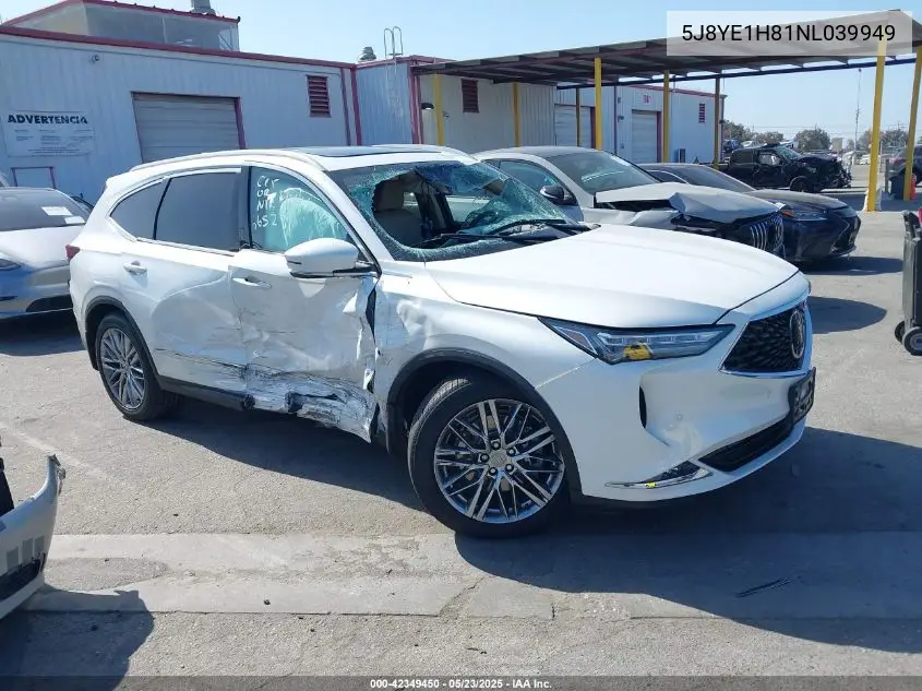 2022 Acura Mdx Advance Package VIN: 5J8YE1H81NL039949 Lot: 42349450