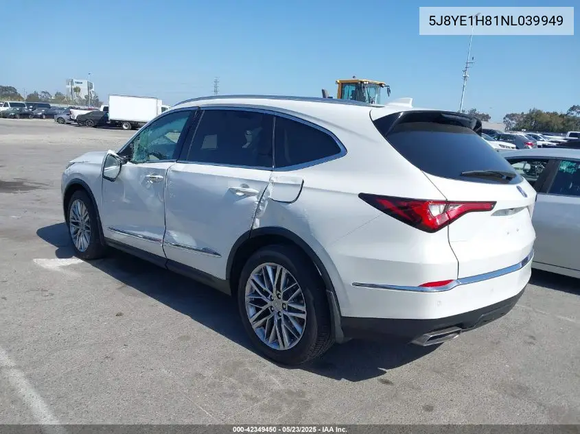 2022 Acura Mdx Advance Package VIN: 5J8YE1H81NL039949 Lot: 42349450
