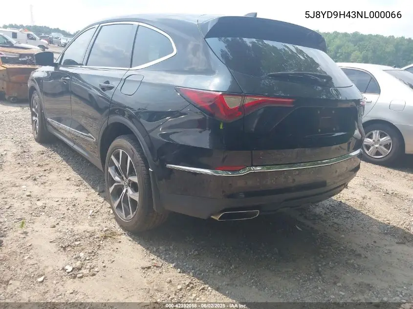 2022 Acura Mdx Technology Package VIN: 5J8YD9H43NL000066 Lot: 42392058
