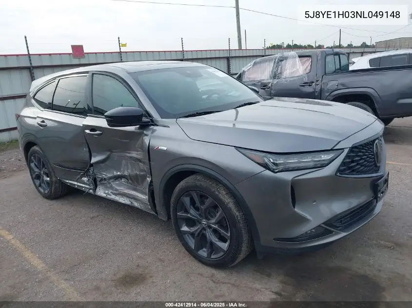 2022 Acura Mdx A-Spec Package VIN: 5J8YE1H03NL049148 Lot: 42412914