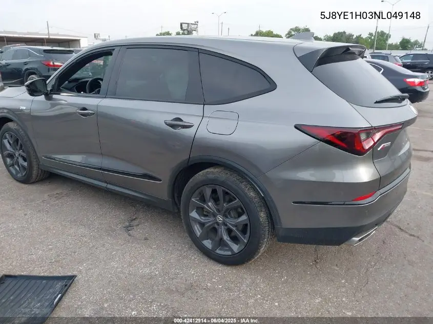 2022 Acura Mdx A-Spec Package VIN: 5J8YE1H03NL049148 Lot: 42412914