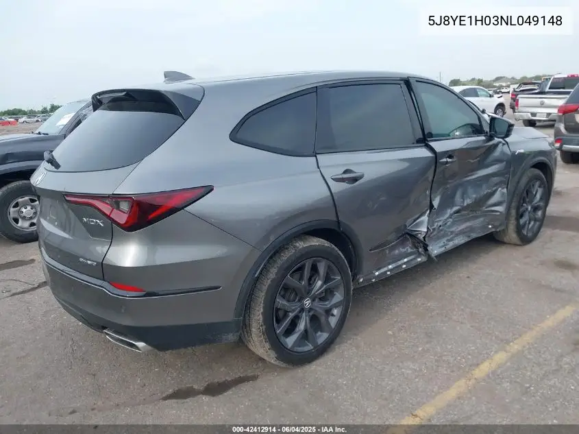2022 Acura Mdx A-Spec Package VIN: 5J8YE1H03NL049148 Lot: 42412914