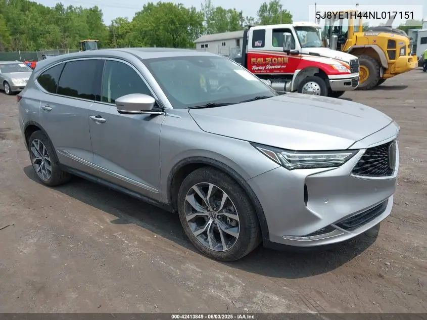 2022 Acura Mdx Technology Package VIN: 5J8YE1H44NL017151 Lot: 42413849