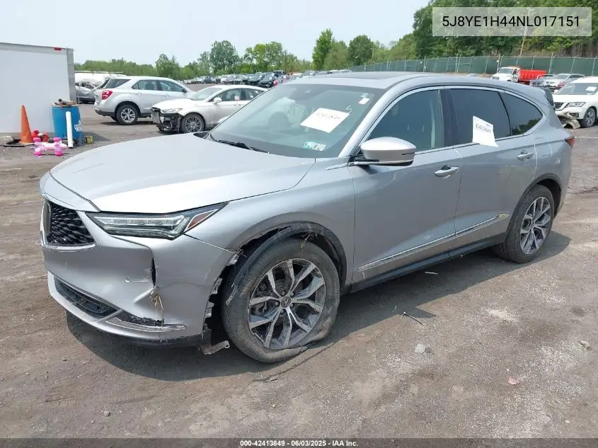2022 Acura Mdx Technology Package VIN: 5J8YE1H44NL017151 Lot: 42413849