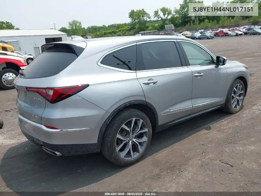 2022 Acura Mdx Technology Package VIN: 5J8YE1H44NL017151 Lot: 42413849