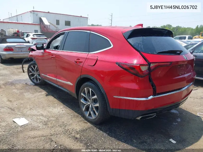 2022 Acura Mdx Technology Package VIN: 5J8YE1H45NL026702 Lot: 42419268