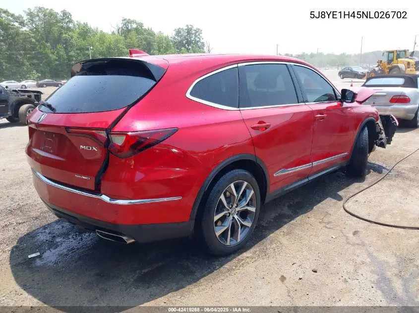 2022 Acura Mdx Technology Package VIN: 5J8YE1H45NL026702 Lot: 42419268