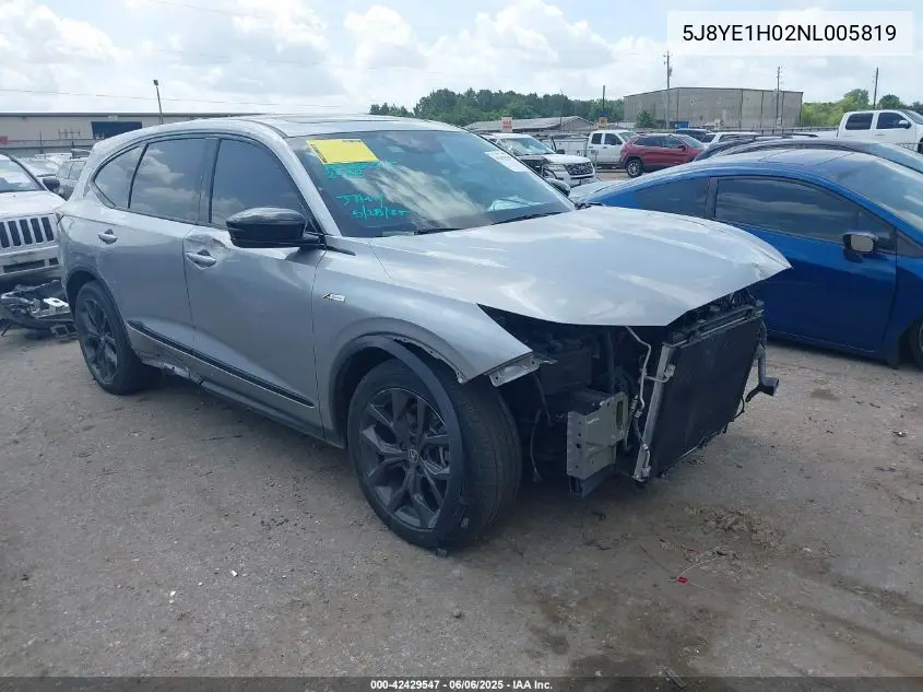 2022 Acura Mdx A-Spec Package VIN: 5J8YE1H02NL005819 Lot: 42429547