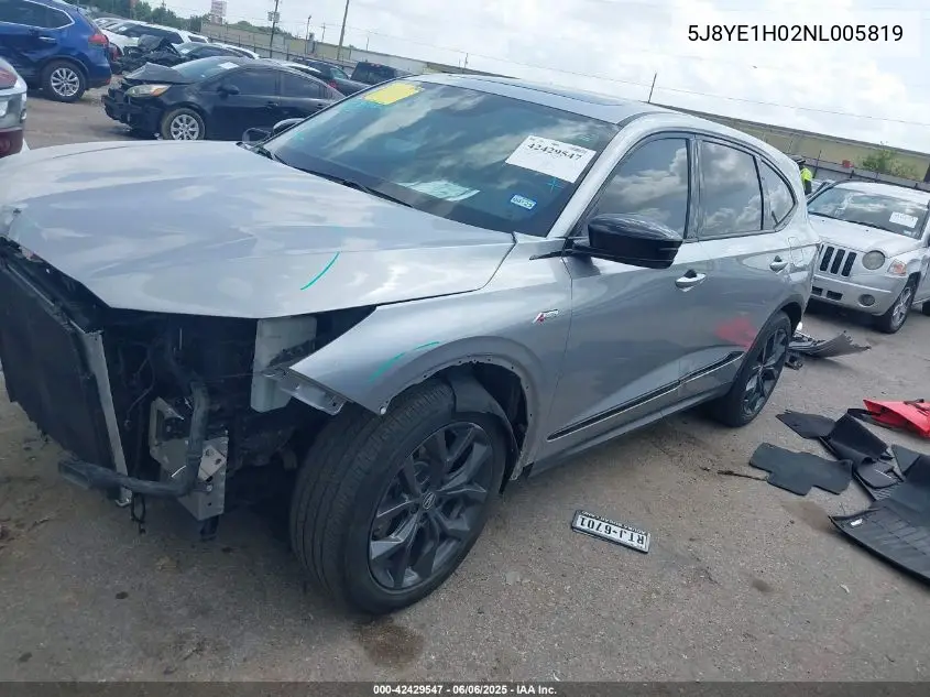 2022 Acura Mdx A-Spec Package VIN: 5J8YE1H02NL005819 Lot: 42429547