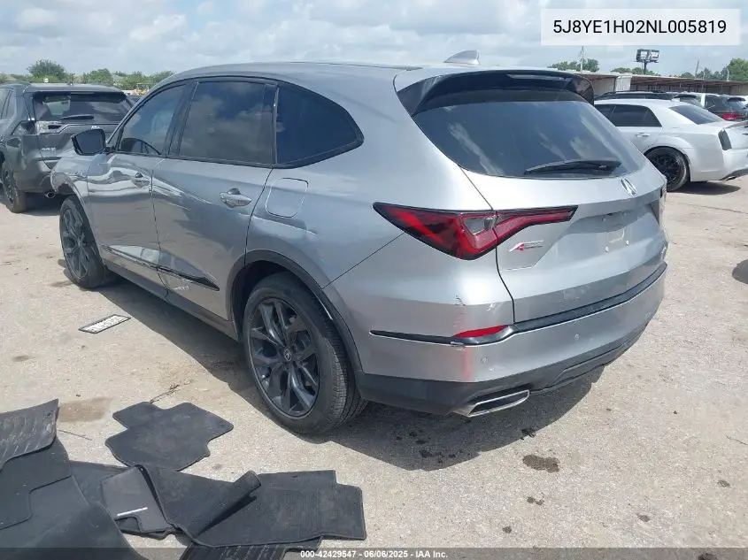 2022 Acura Mdx A-Spec Package VIN: 5J8YE1H02NL005819 Lot: 42429547