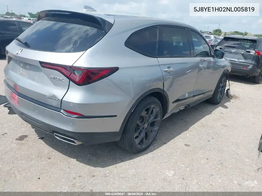 2022 Acura Mdx A-Spec Package VIN: 5J8YE1H02NL005819 Lot: 42429547