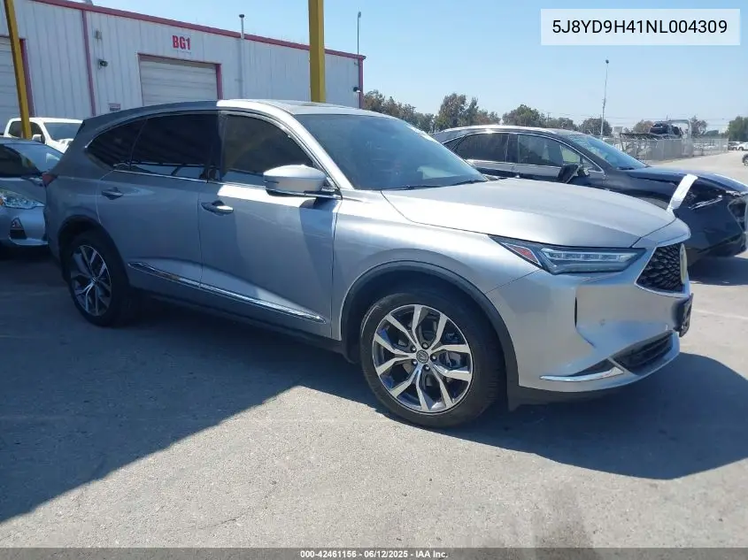 2022 Acura Mdx Technology Package VIN: 5J8YD9H41NL004309 Lot: 42461156