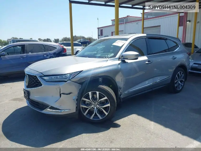 2022 Acura Mdx Technology Package VIN: 5J8YD9H41NL004309 Lot: 42461156