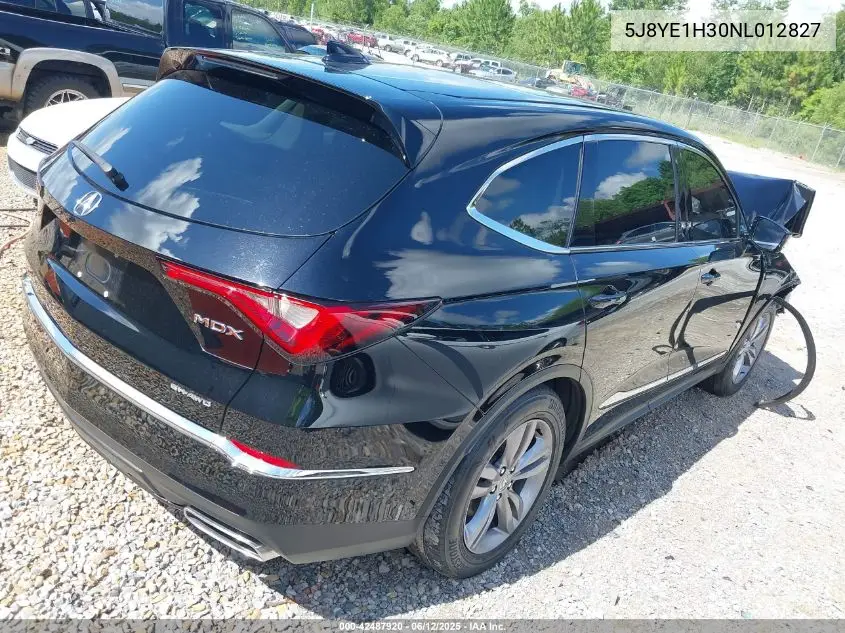 2022 Acura Mdx Standard VIN: 5J8YE1H30NL012827 Lot: 42487920