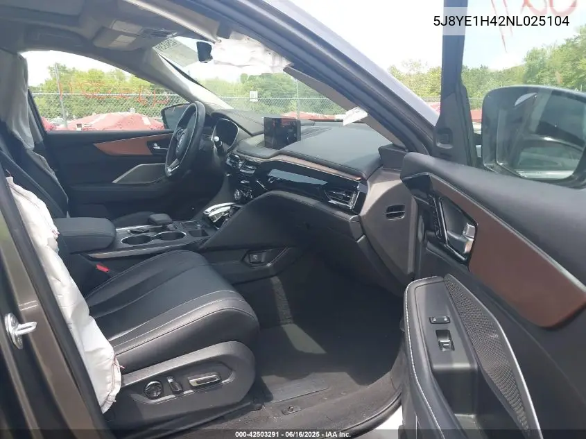 2022 Acura Mdx Technology Package VIN: 5J8YE1H42NL025104 Lot: 42503291