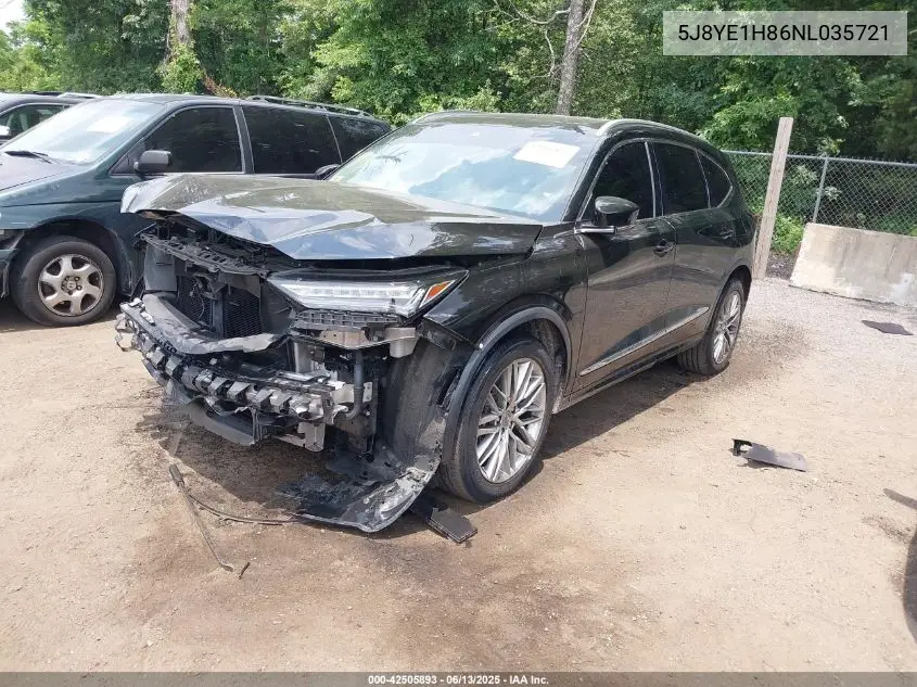 2022 Acura Mdx Advance Package VIN: 5J8YE1H86NL035721 Lot: 42505893