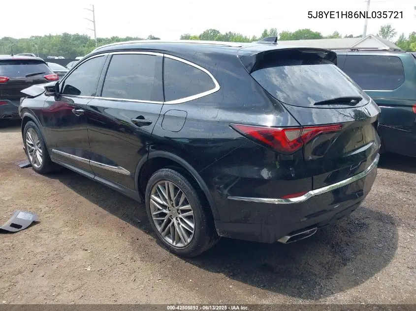 2022 Acura Mdx Advance Package VIN: 5J8YE1H86NL035721 Lot: 42505893